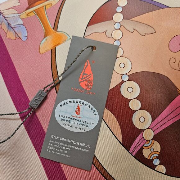 Jinsant Silk Scarf Print Square 21" x 21" Orange Blue White NWT - Picture 2 of 5